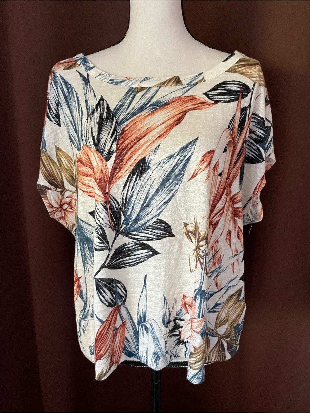 NWOT C&C California 100% Linen Tropical Floral Dolman Sleeve Top XL